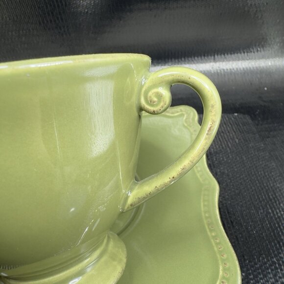 Pierre Deux Teacup And Saucer Set Ceramic Made In Portugal Cup Plate Set Green - Picture 10 of 16